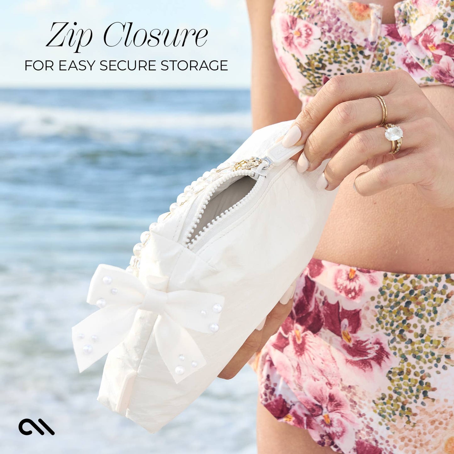 Special Edition Ivory Pearl Bow Waterproof Beach Zip Pouch