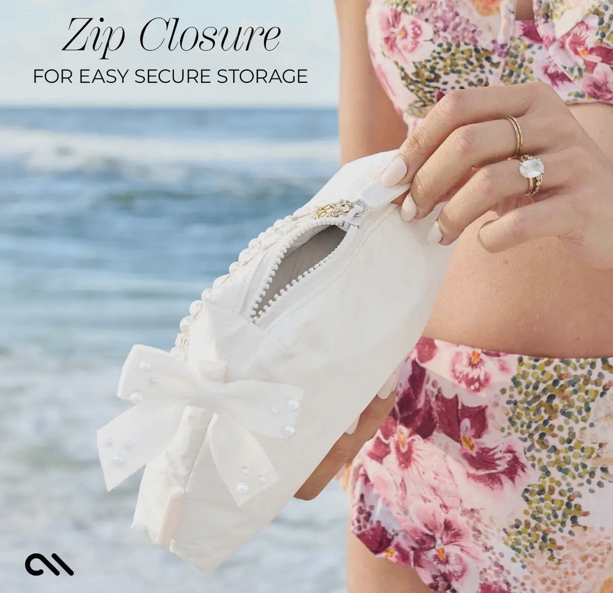 Case-Mate special edition ivory pearl bow waterproof beach zip pouch