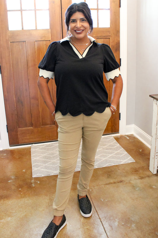 Black Collard V Neck