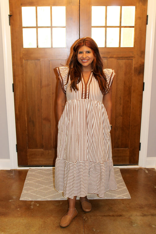 Striped Brown Maxi Dress